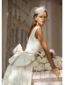 Square Neck Ivory Satin Open Back Wedding Dress